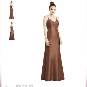 ALFRED SUNG Brown Spaghetti Strap Maxi Gown